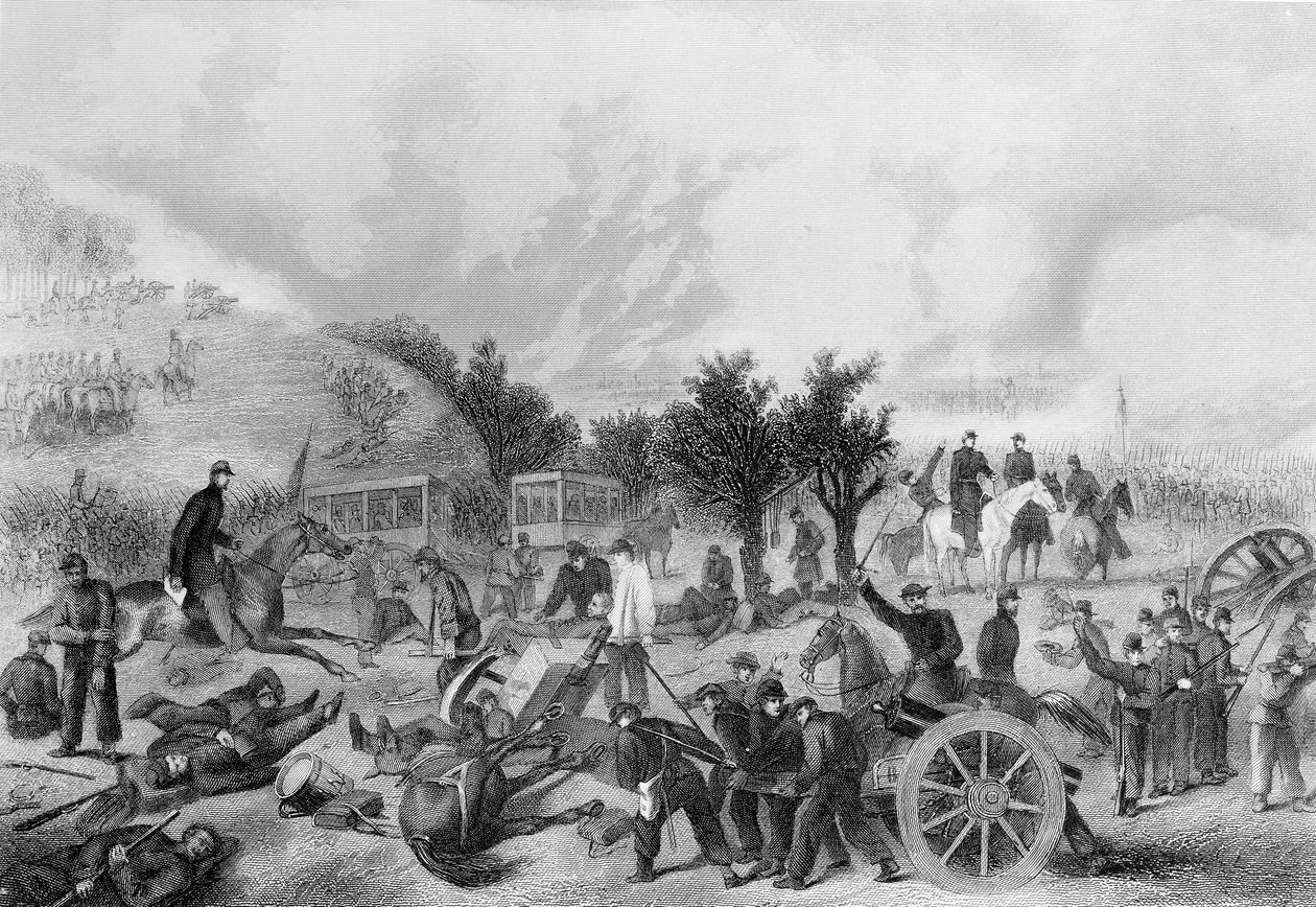 Gettysburgin taistelu, Pennsylvania 1863, painettu julkaisussa The History of the United States, 1866 tekijältä American School