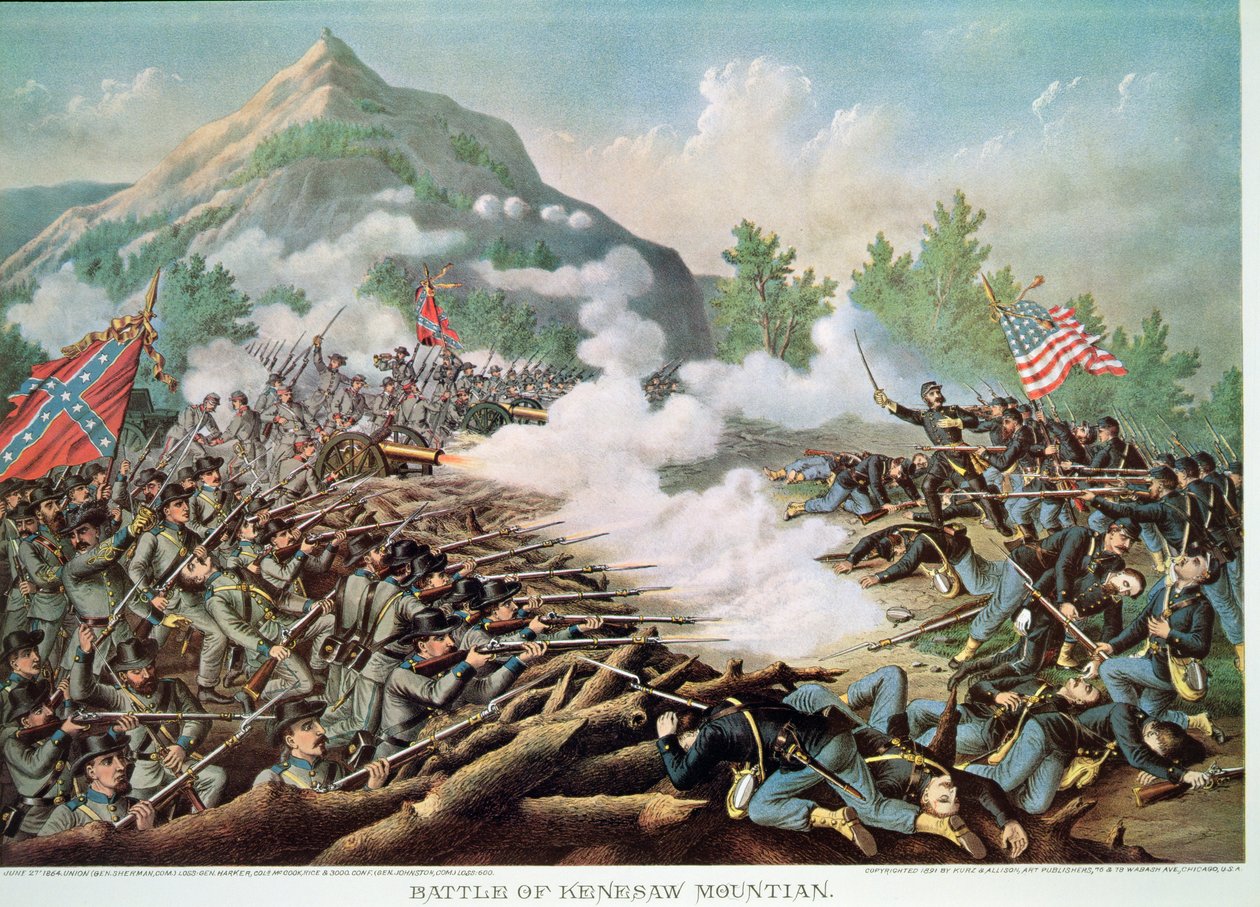 Kenesaw Mountainin taistelu, Georgia, 27. kesäkuuta 1864, kaiverrus Kurz & Allison tekijältä American School
