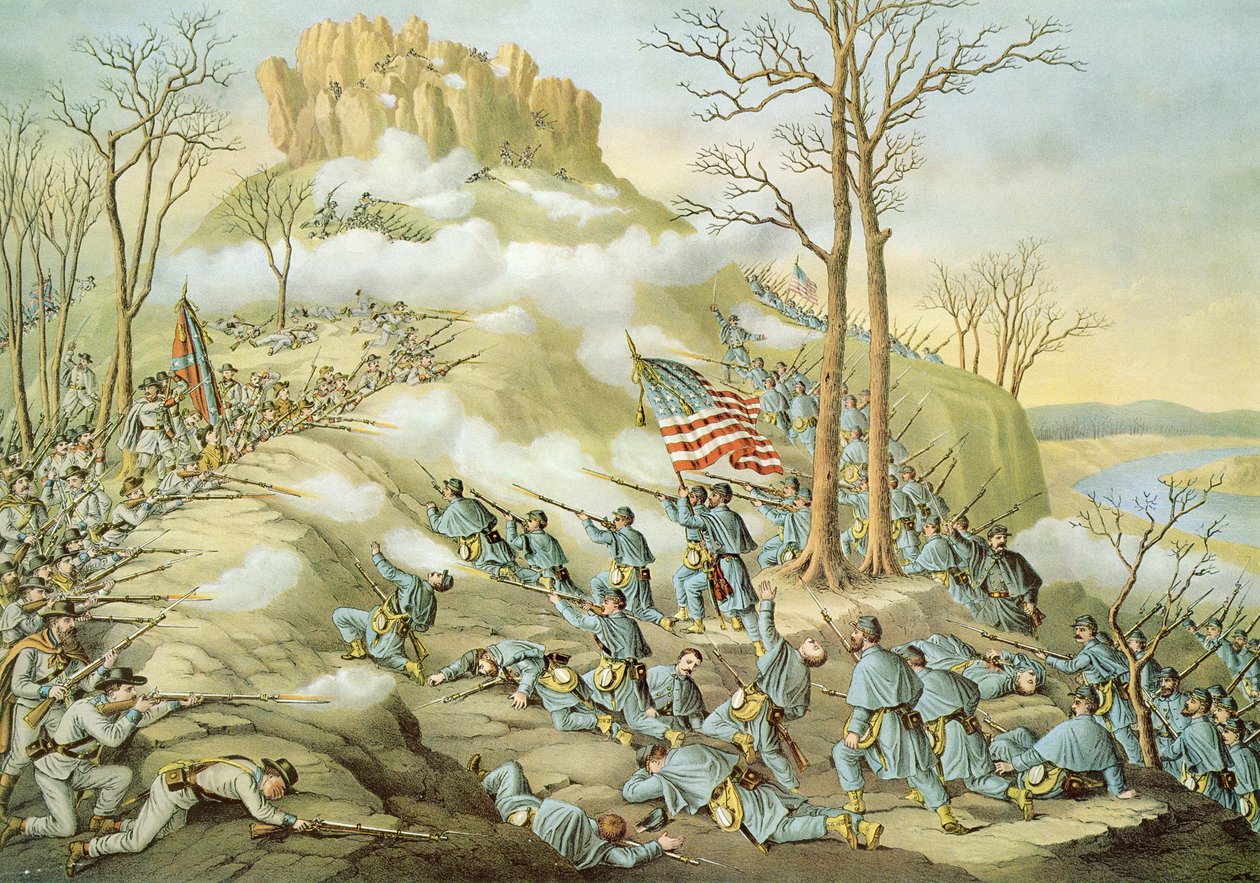 Battle of Lookout Mountain, 24. marraskuuta 1863, kaiverrus Kurz & Allison tekijältä American School