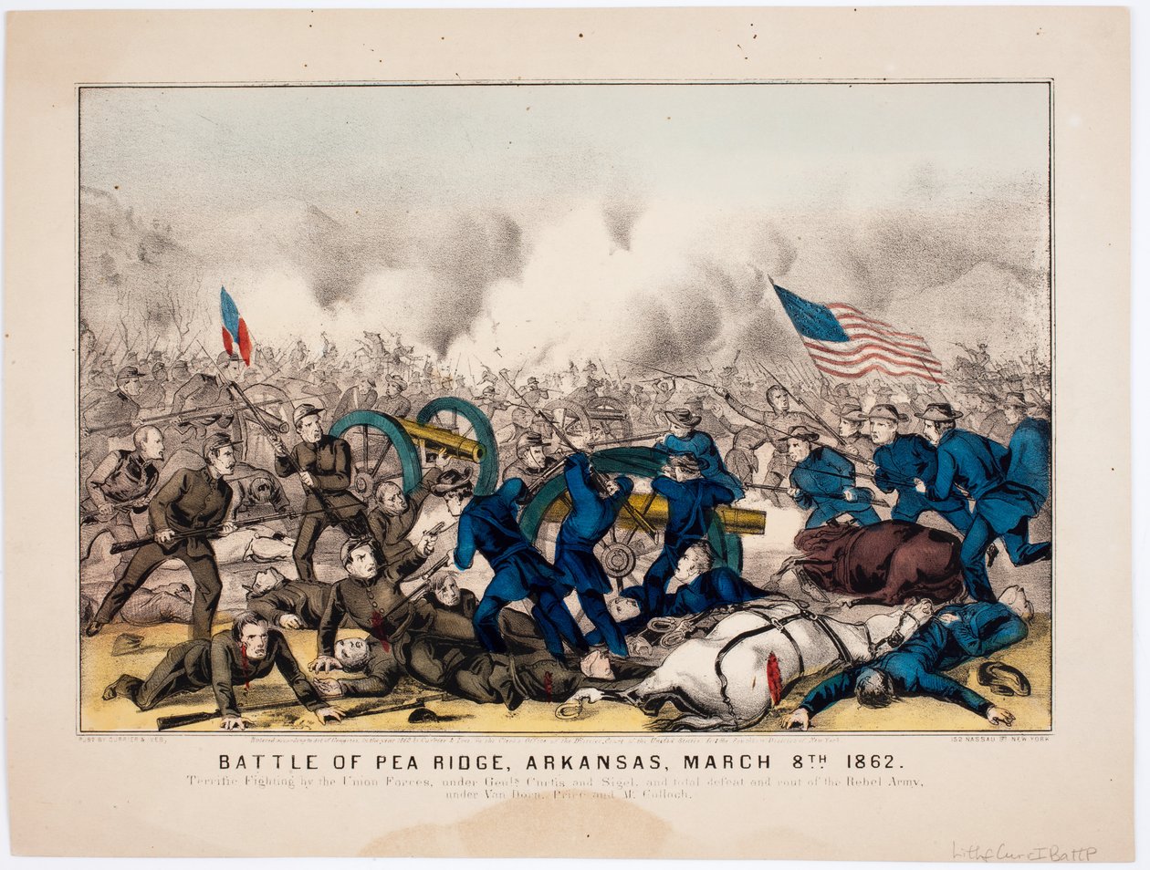 Battle of Pea Ridge, Arkansas, 8. maaliskuuta 1862, pub. kirjoittanut Currier & Ives, 1862 tekijältä American School