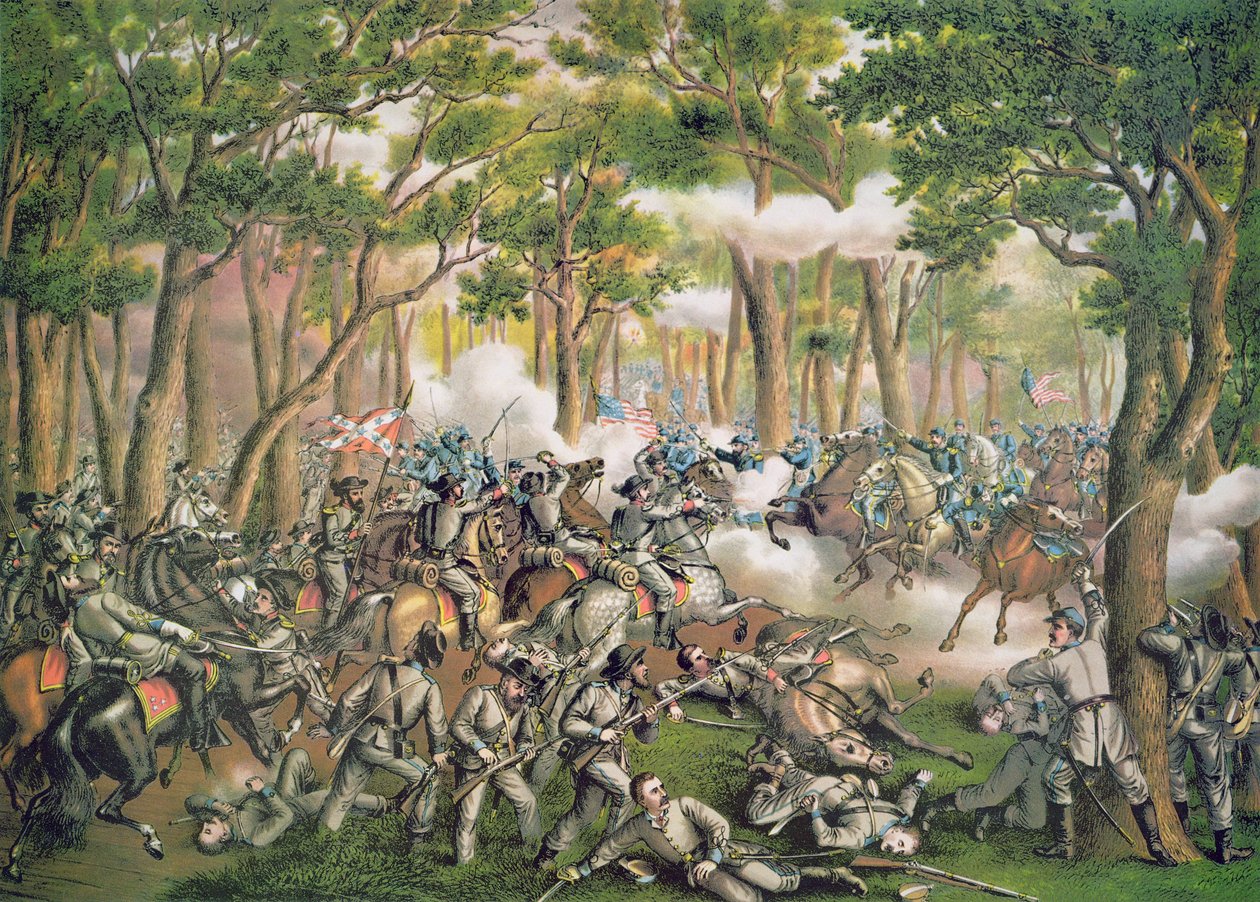 Erämaan taistelu, toukokuu 1864, kaiverrus Kurz & Allison tekijältä American School