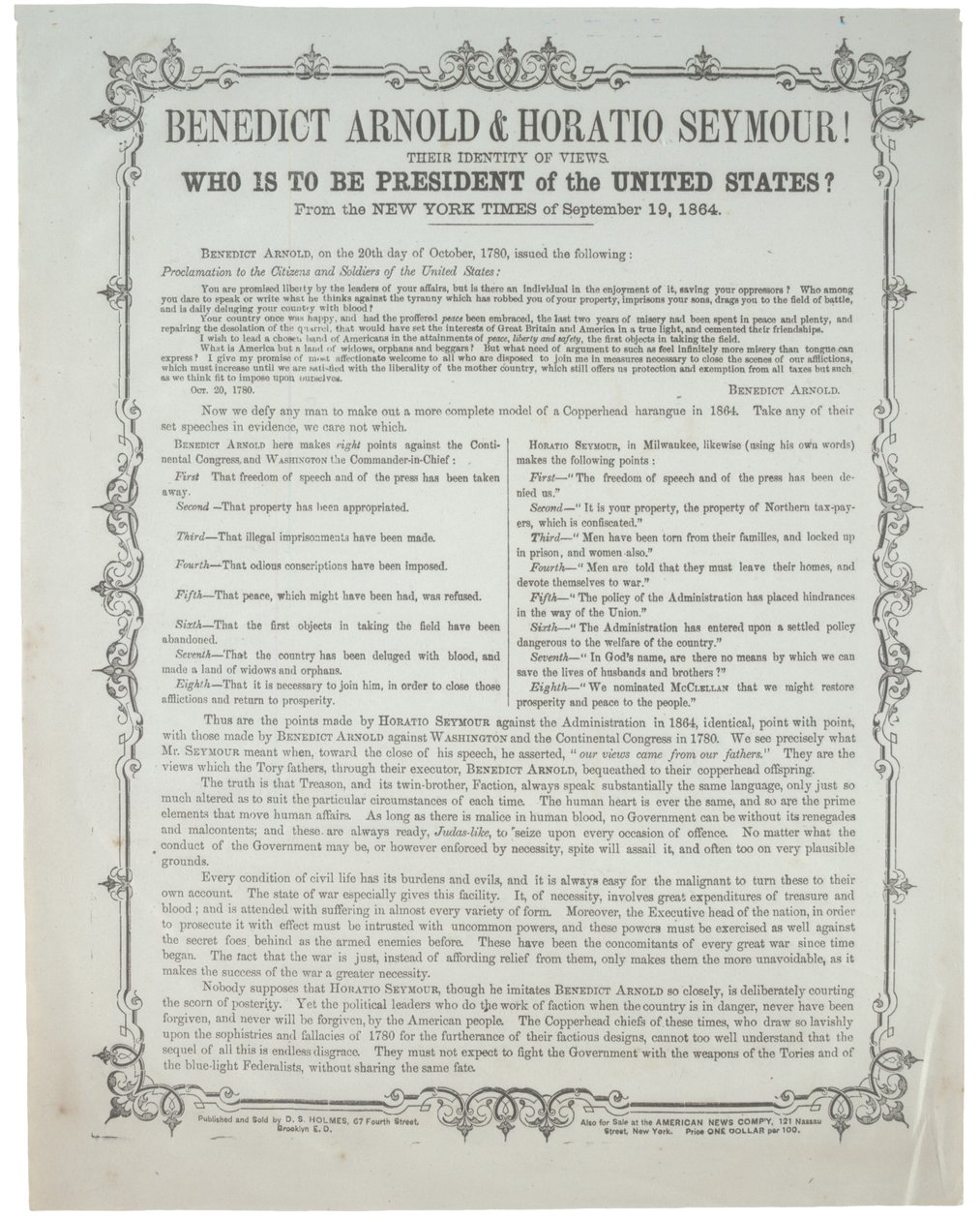 Benedict Arnold ja Horatio Seymour! Kenestä tulee presidentti?, noin 19. syyskuuta 1864 tekijältä American School