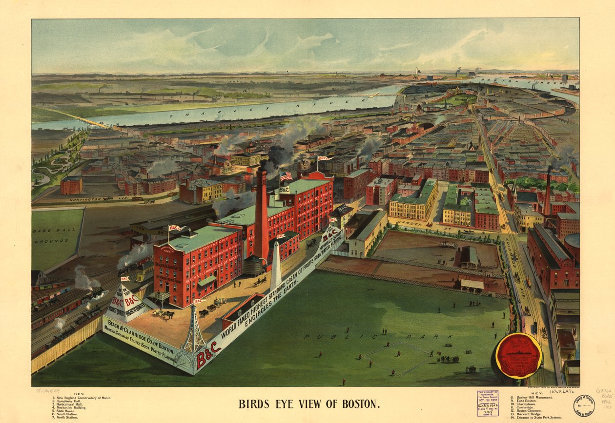 Bostonin lintuperspektiivistä, n. 1902 (värilitho) tekijältä American School