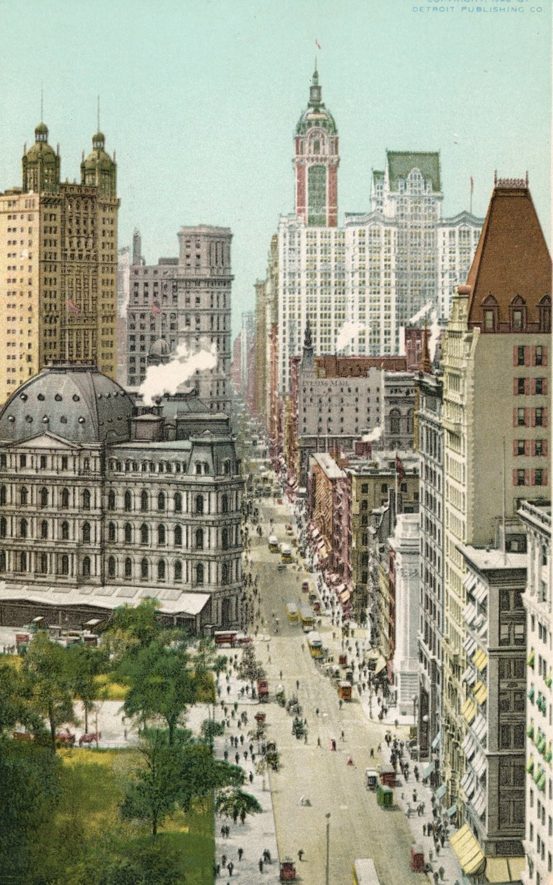 Broadway, New York (väri litho) tekijältä American School