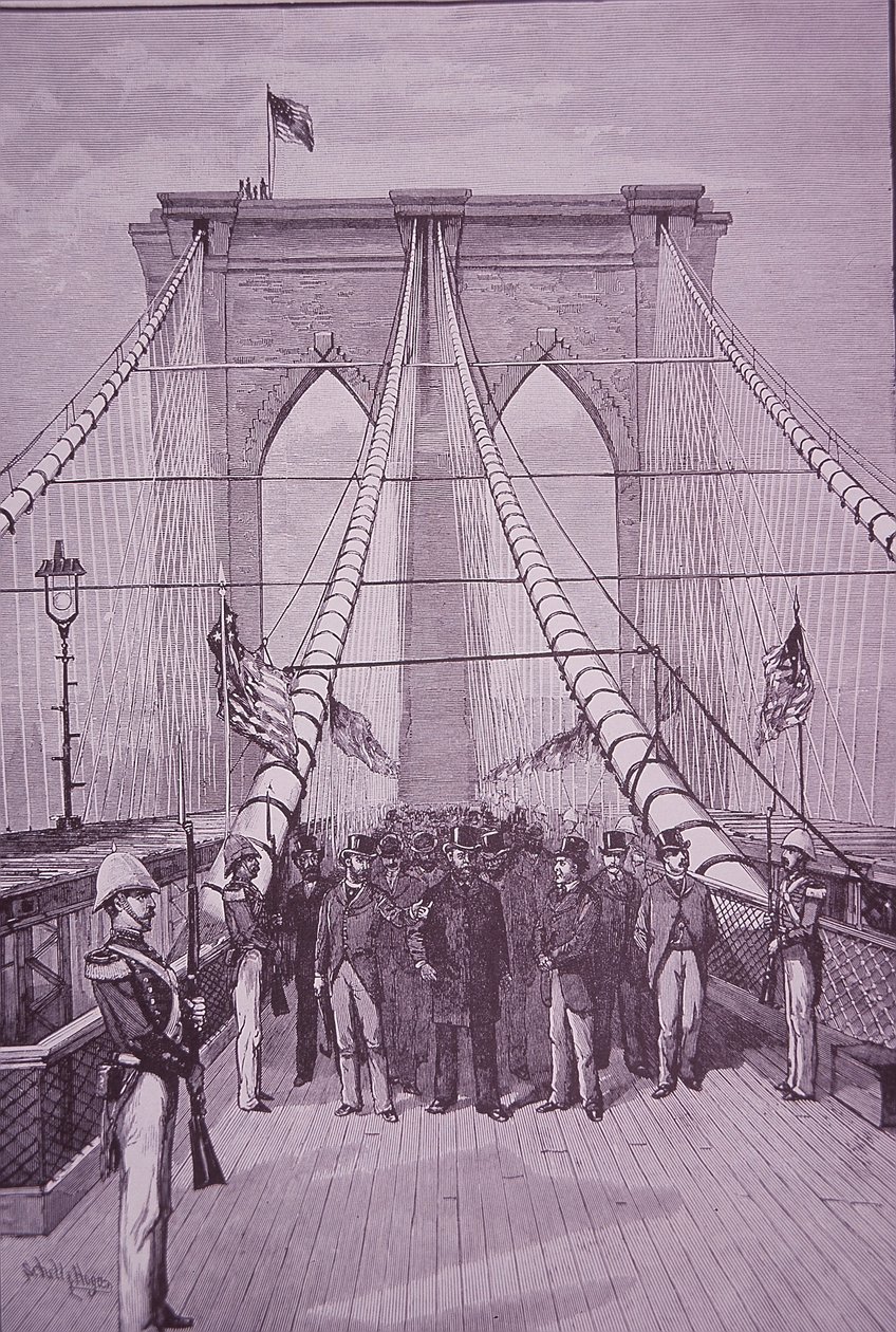 Brooklyn Bridge, presidentti Arthur avajaisseremoniassa 24. toukokuuta 1883 (kaiverrus) tekijältä American School