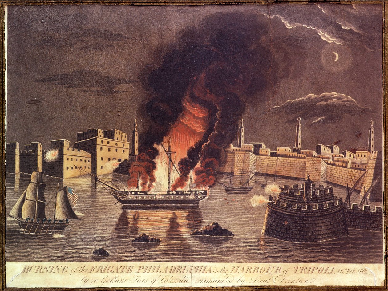 Fregatin palaminen Philadelphiassa Tripolin satamassa 16. helmikuuta 1804 tekijältä American School