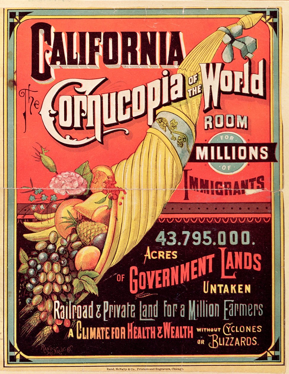 California, Cornucopia of the World, julkaisija Rand McNally & Co., n. 1870 tekijältä American School