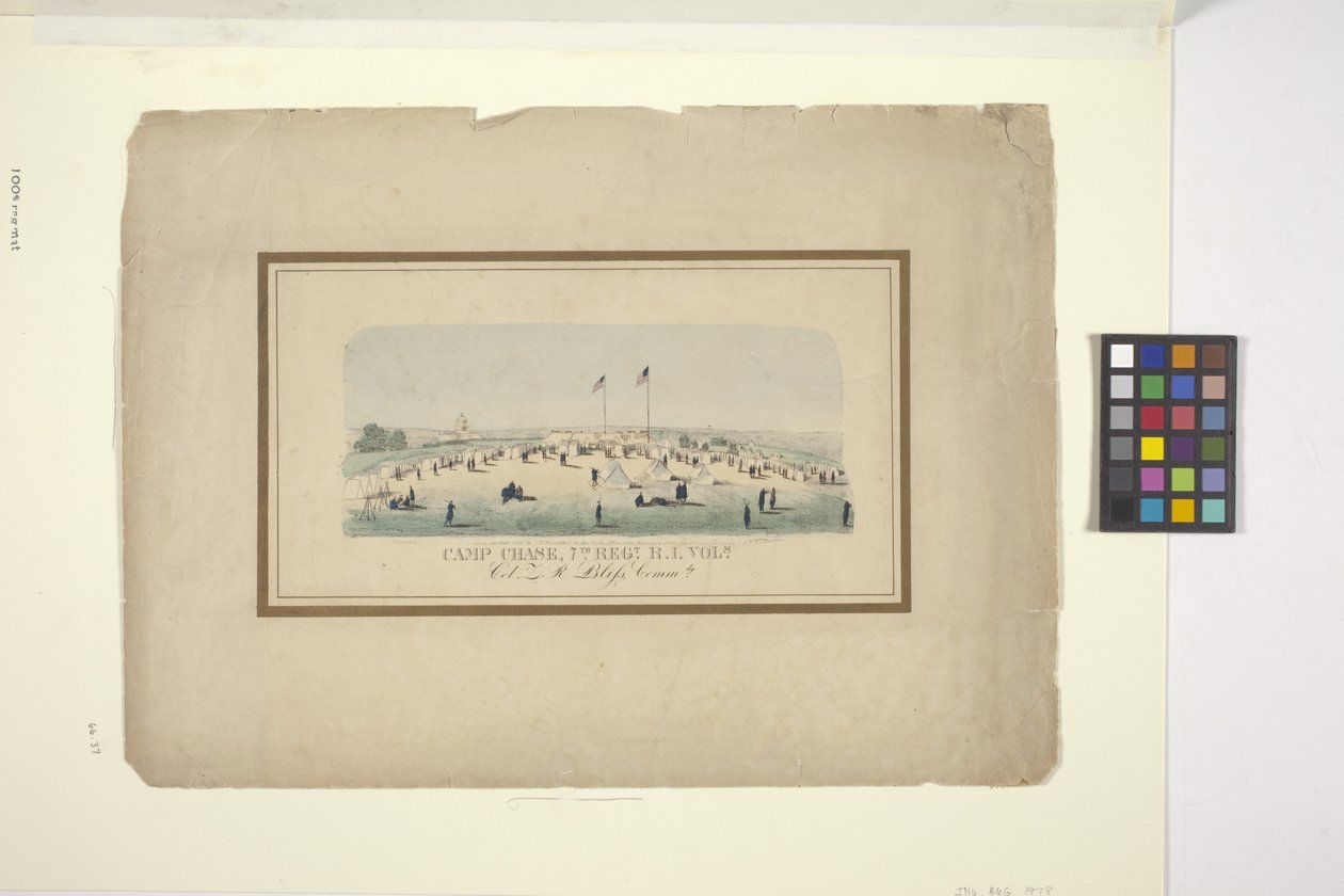 Camp Chase, 7º Regt., R.I. Vols. (litografia colorida à mão)finlandês tekijältä American School