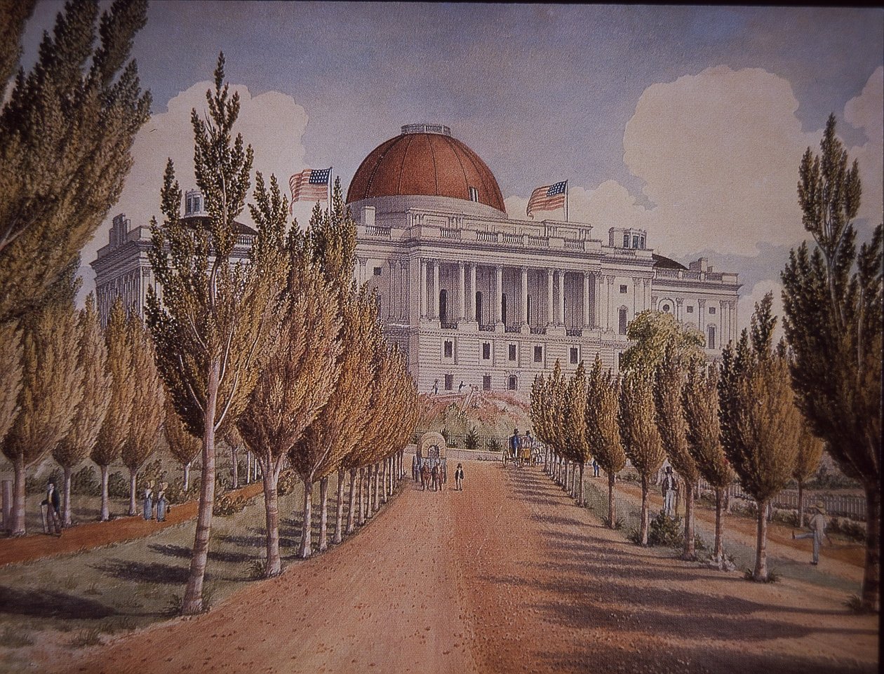 Capitol-rakennus, Washington DC, USA, n. 1845 (värilitho) tekijältä American School