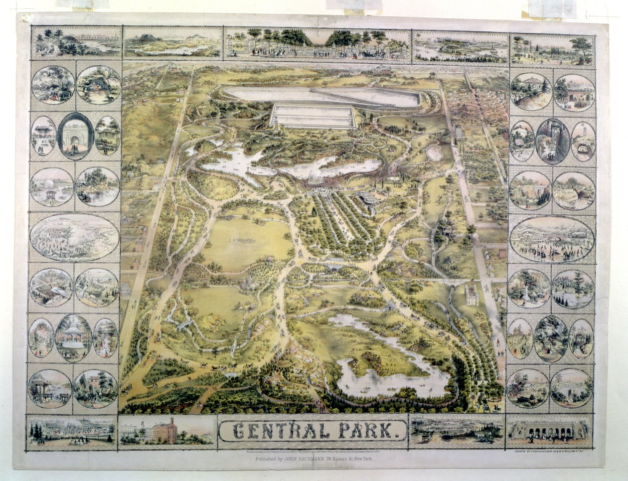 Central Park, Katse pohjoiseen 59th Streetiltä, kaiverrus F. Hepperheimer (fl.1849-79) pub. Kirjailija: John Bachmann, New York, 1863 tekijältä American School
