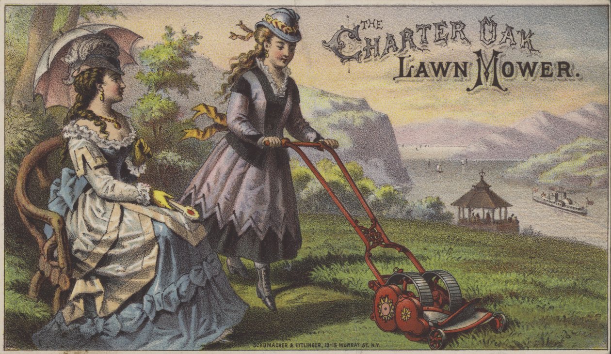 Charter Oak ruohonleikkuri (chromolitho) tekijältä American School