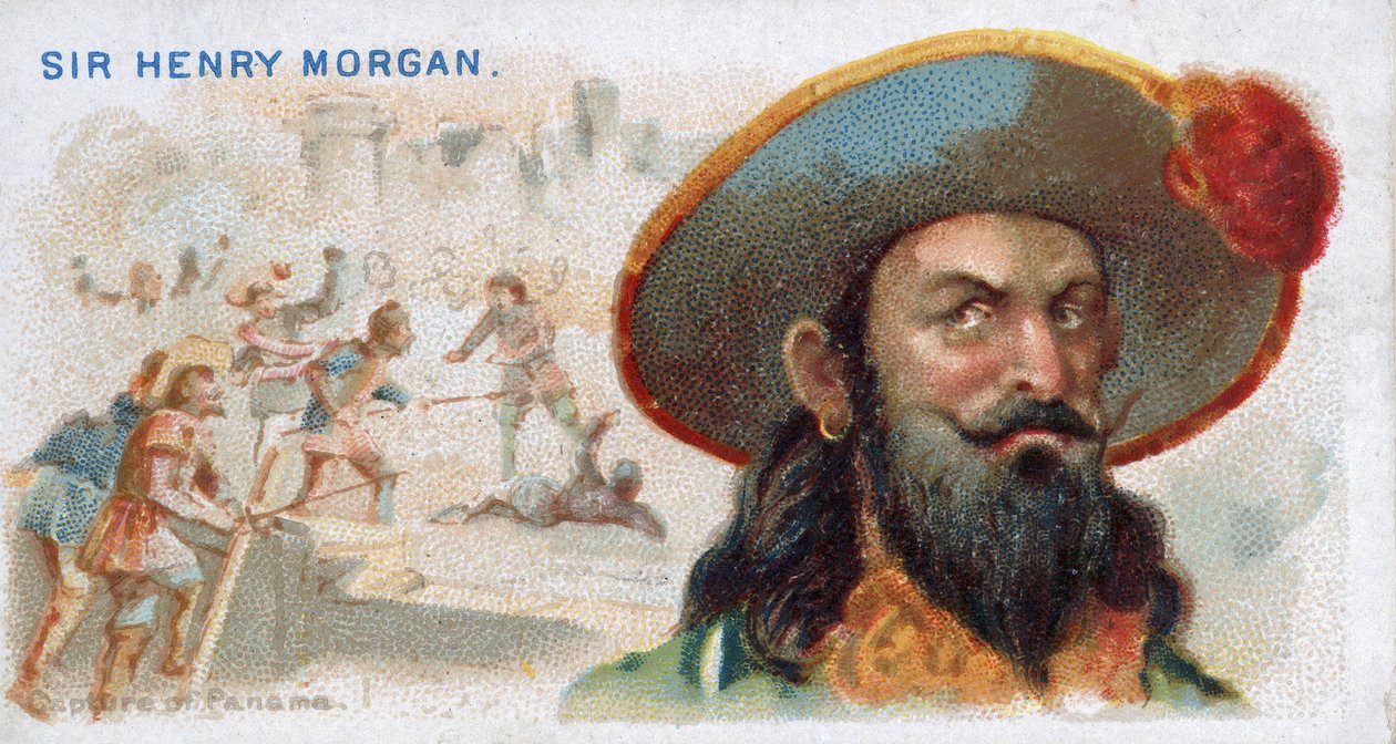 Savukekortti Sir Henry Morgan, Panaman vangitseminen, Pirates of the Spanish Main -sarjasta (N19), pub. 1888 tekijältä American School