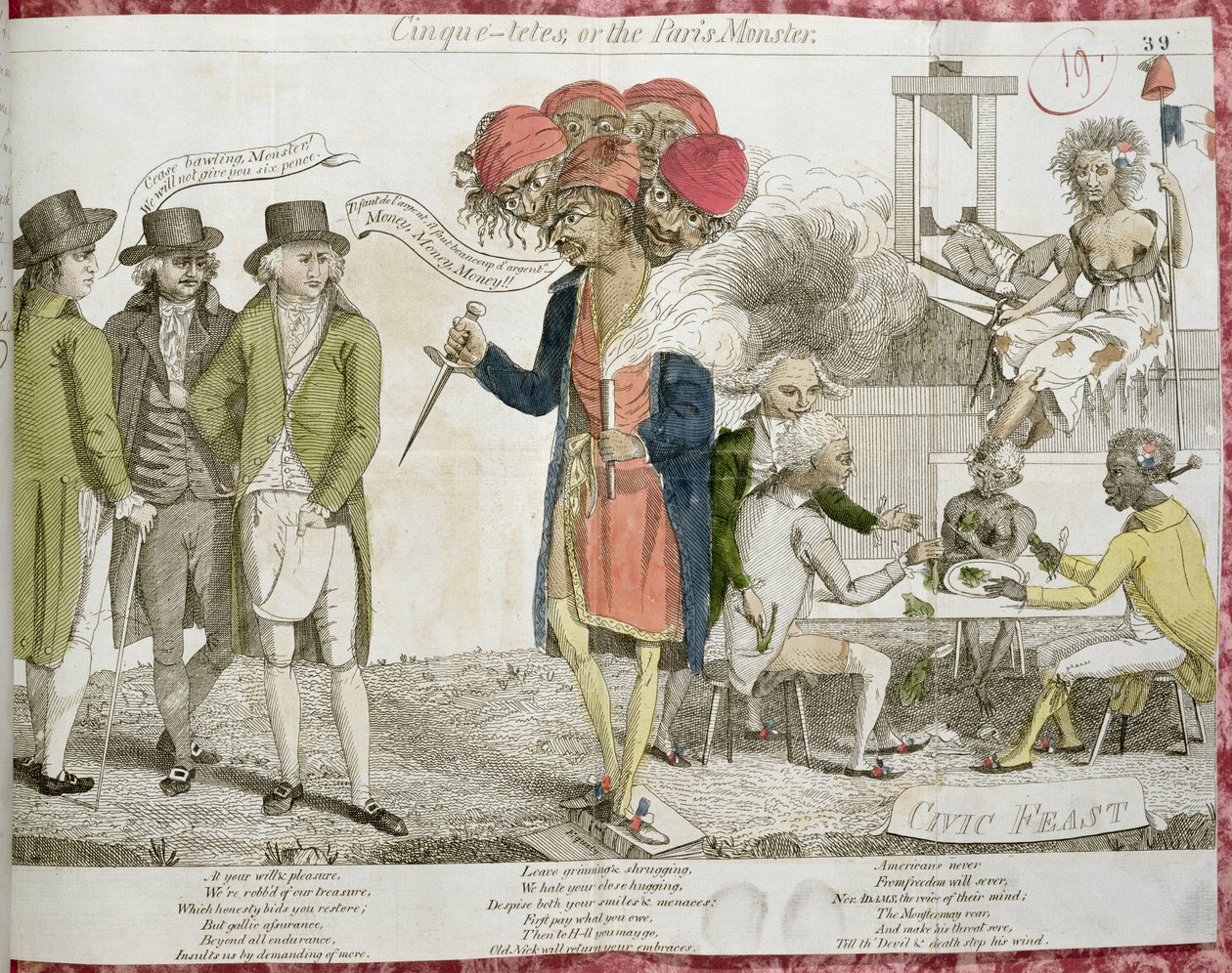 Cinque-Tetes tai Pariisin hirviö, sarjakuva satiirisoi XYZ-tapausta, 1797 tekijältä American School