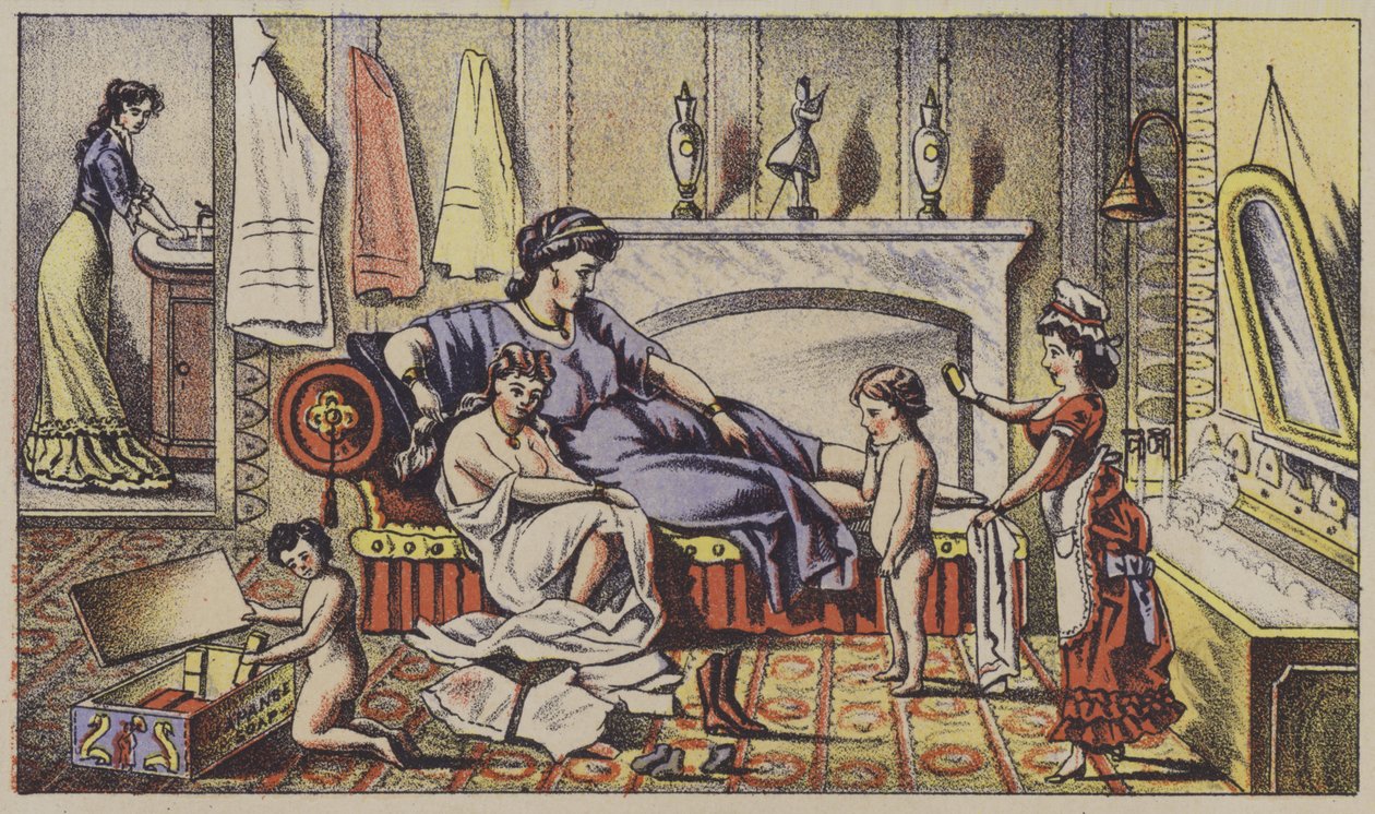 Klassiset hahmot modernissa kodissa, mainonta saippua (chromolitho) tekijältä American School