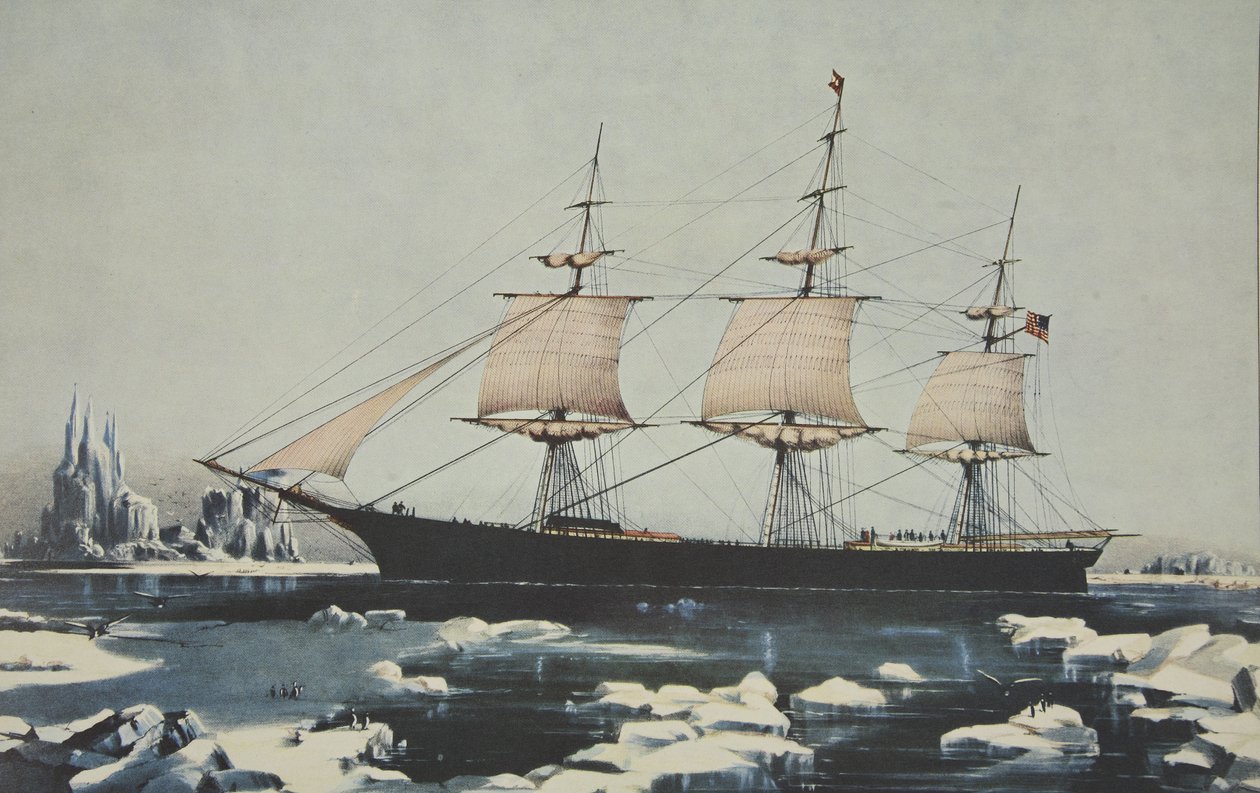 Clipper Ship, Red Jacket - Jäällä Cape Hornin edustalla, hänen matkallaan Australiasta Liverpooliin, elokuu 1854, pubi. 1855, Currier & Ives tekijältä American School