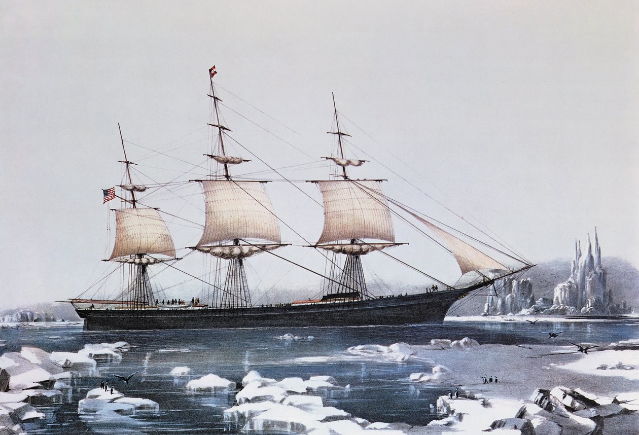 Clipper Ship Red Jacket jäällä Cape Hornin edustalla matkalla Australiasta Liverpooliin, julkaisija Currier und Ives, 1854 tekijältä American School