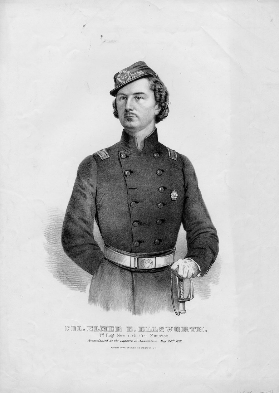 Eversti Elmer E. Ellsworth: 1st Regt. New York Fire Zouaves, pubi. kirjoittanut Currier & Ives, n. 1862 tekijältä American School
