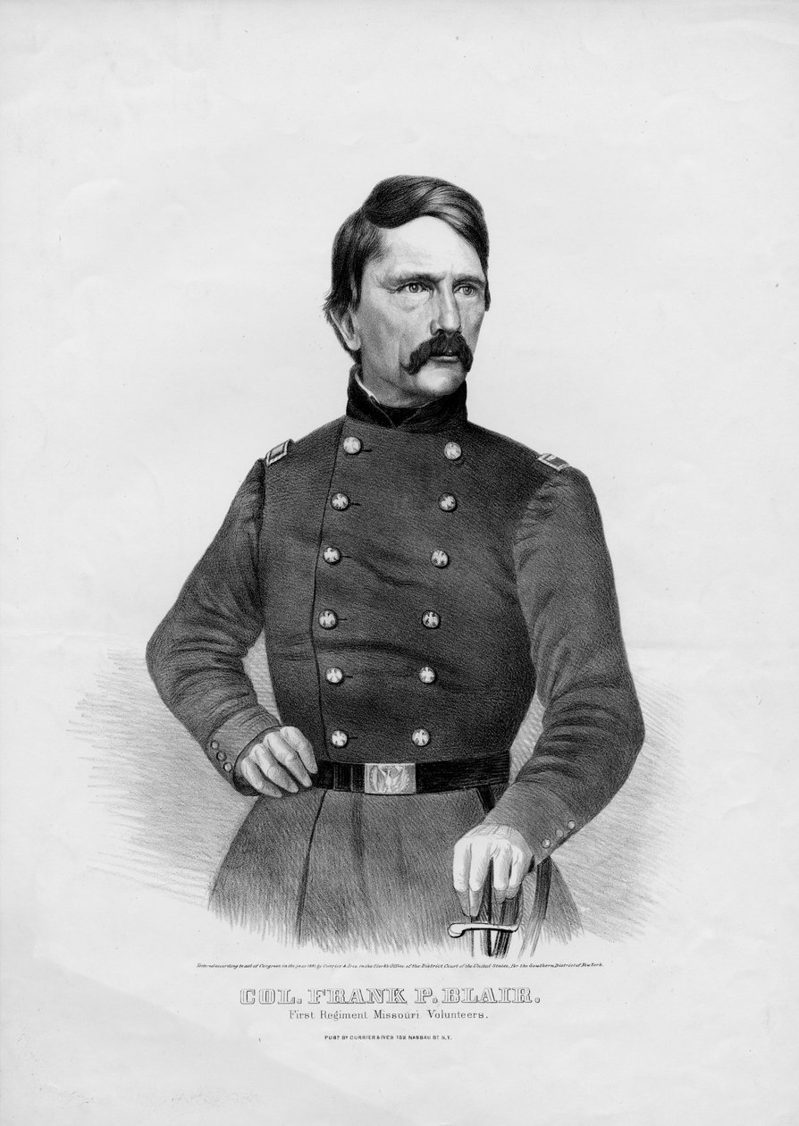 Eversti Frank P. Blair: First Regiment Missouri Volunteers, pub. kirjoittanut Currier & Ives, 1861 tekijältä American School