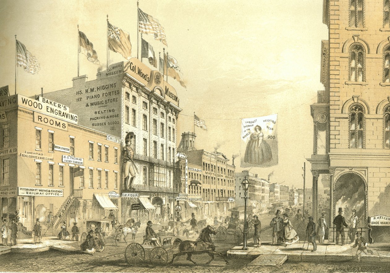Col. Woods Museum, Chicago Illustrated, James W. Sheahanin kirjalliset kuvaukset, julkaisija Jevne & Almini, Chicago, 1866-67 tekijältä American School