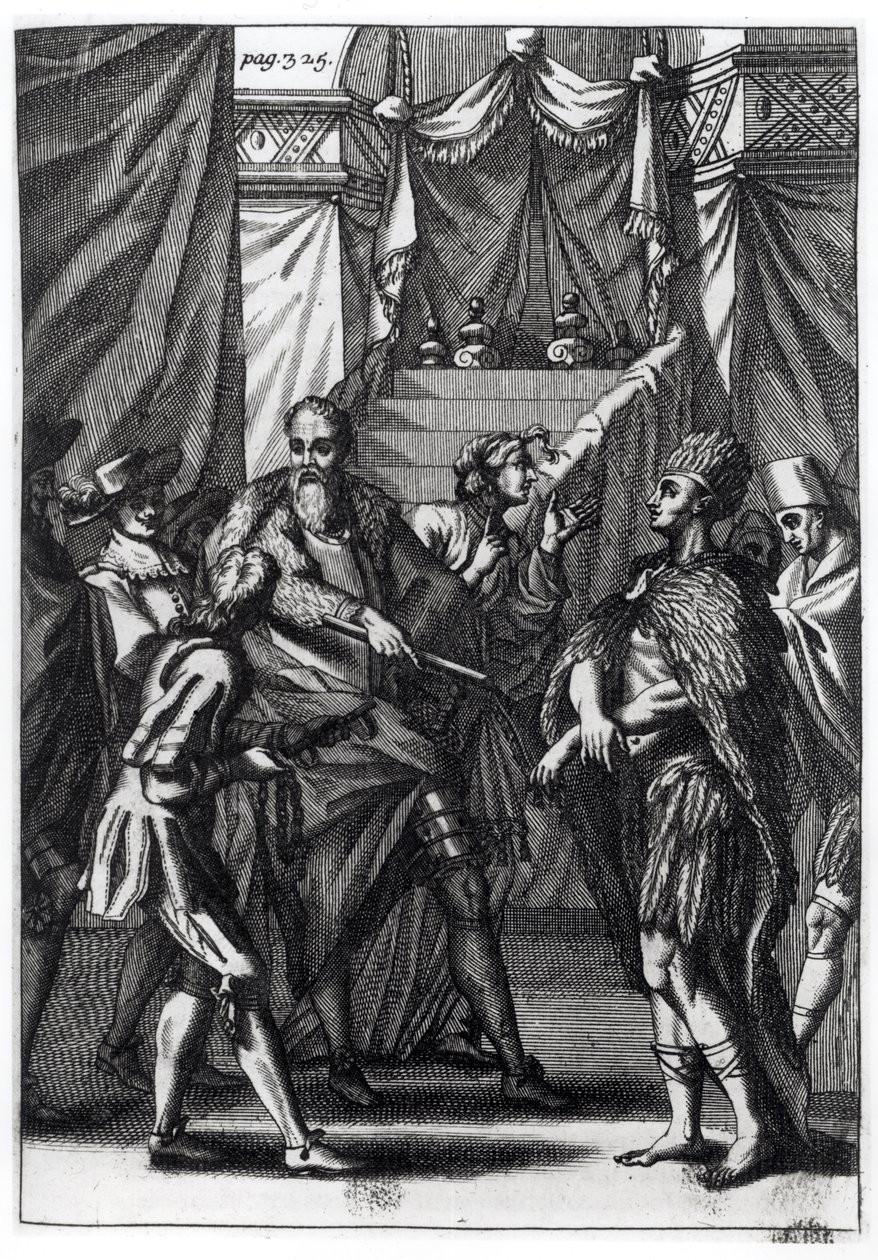 Cortes ja Montezuma, Antonio de Solis y Rivadeneira Solisin teoksesta "Meksikon valloituksen historia", 1691 tekijältä American School