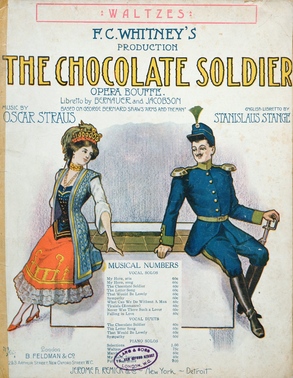 Suklaasotilas, Oscar Strausin operetti, julkaistu New Yorkissa, noin 1910. tekijältä American School
