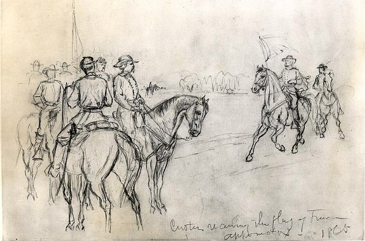 Custer vastaanottaa vapauden lipun, Appomattox, 1865 tekijältä American School