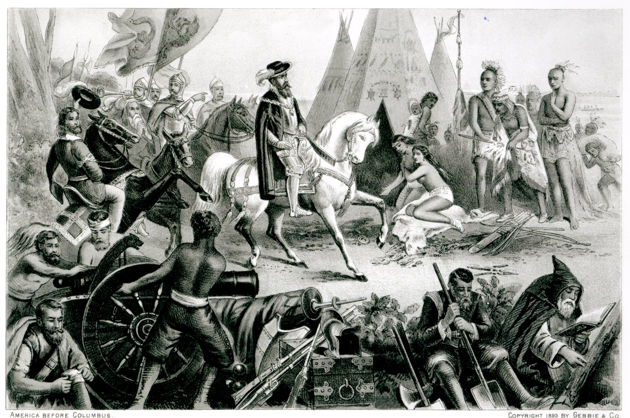 De Soto Discovering the Mississippi, 21. toukokuuta 1541, kirjasta "Amerikan manner ja sen asukkaat ennen Kolumbuksen löytämistä", kirjoittanut Anne C. Cady, 1893 tekijältä American School