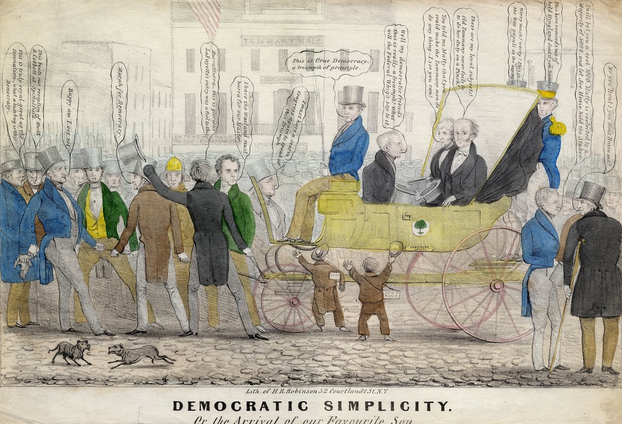 Demokraattinen yksinkertaisuus eli suosikkipoikamme saapuminen, julkaisija H R Robinson, New York, n. 1839 tekijältä American School