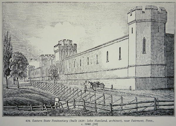 Eastern State Penitentiary, lähellä Fairmontia, Pennsylvania, n. 1848 (kaiverrus) tekijältä American School