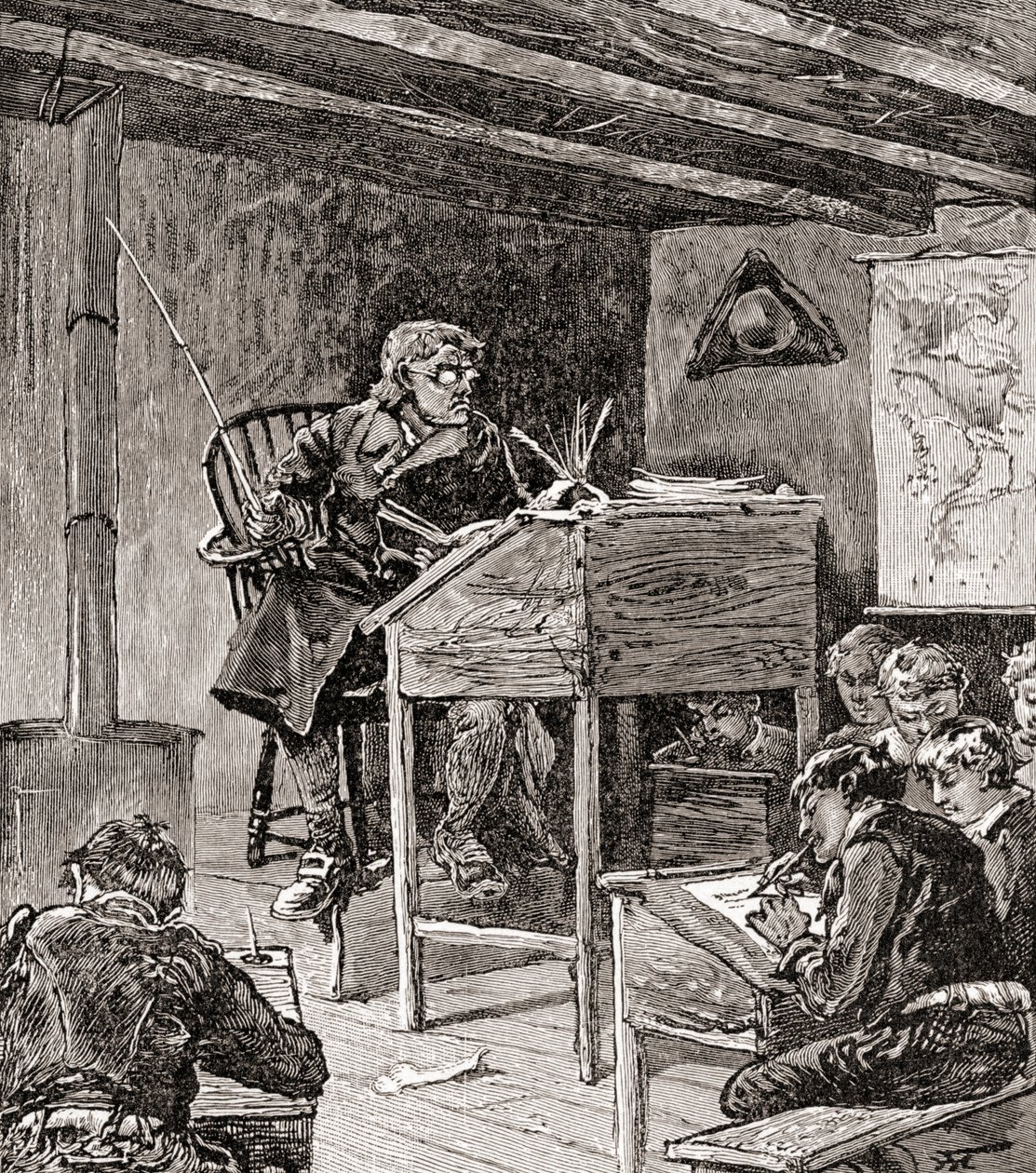 Koulutus 1700- ja 1800-luvuilla, "Maamme historiasta", julkaistu 1905 (puukaiverrus) tekijältä American School