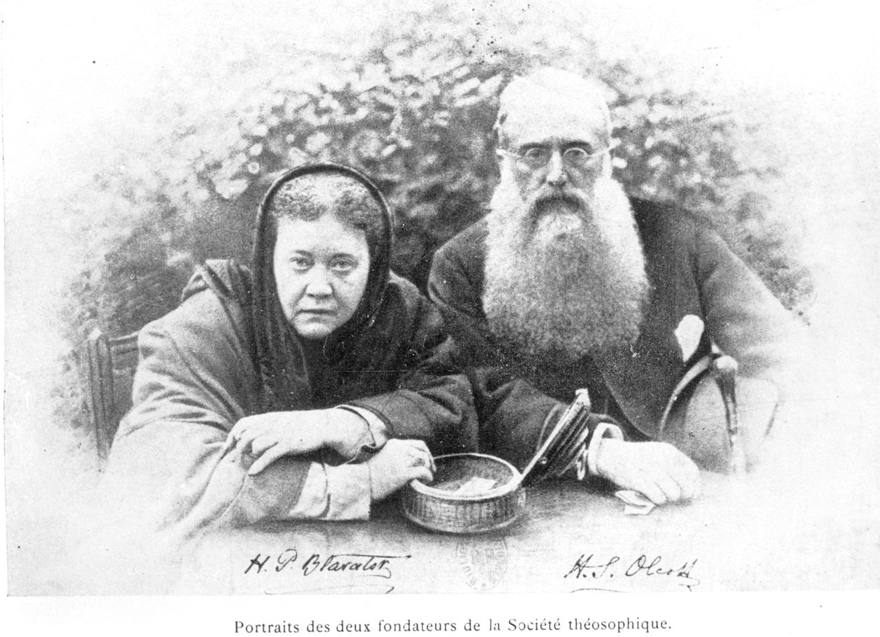 Elena Petrovna Blavatsky (1831-91) ja eversti Henry Steel Olcott (1832-1907), Olcottin teoksesta Histoire Authentique de la Societe Theosophique, julkaistu vuonna 1908 tekijältä American School