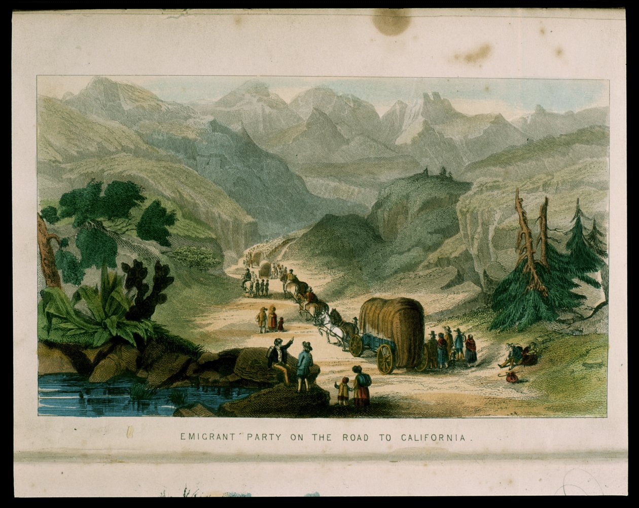 Emigrant Party on the Road to California vuonna 1596, kuva Kaliforniasta, sen menneestä historiasta, nykyisestä asemastaan ja tulevaisuuden näkymistä G.A. Fleming, 1850 tekijältä American School