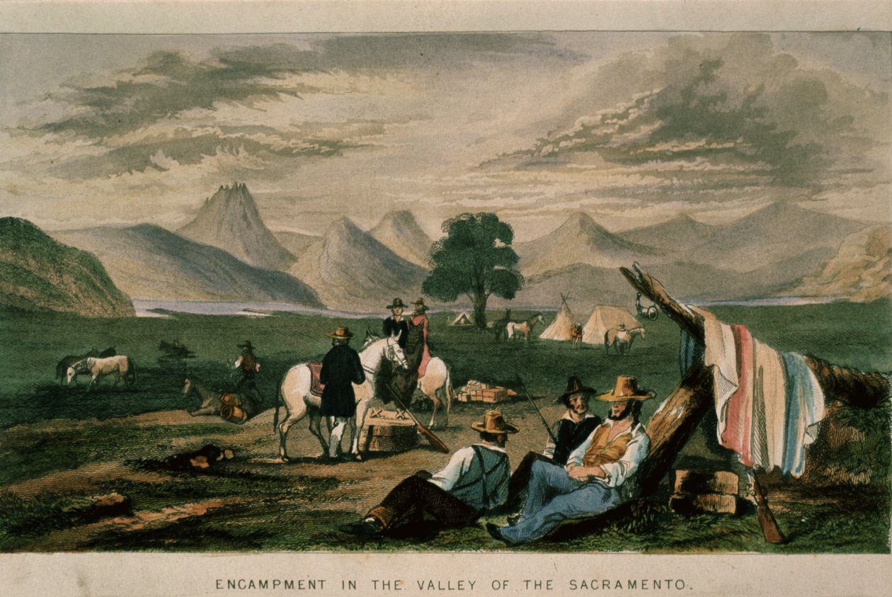 Leirintäalue Sacramenton laaksossa vuonna 1598, kuva Kaliforniasta, sen menneisyydestä, nykyisestä asemasta ja tulevaisuuden näkymistä G.A. Fleming, 1850 tekijältä American School