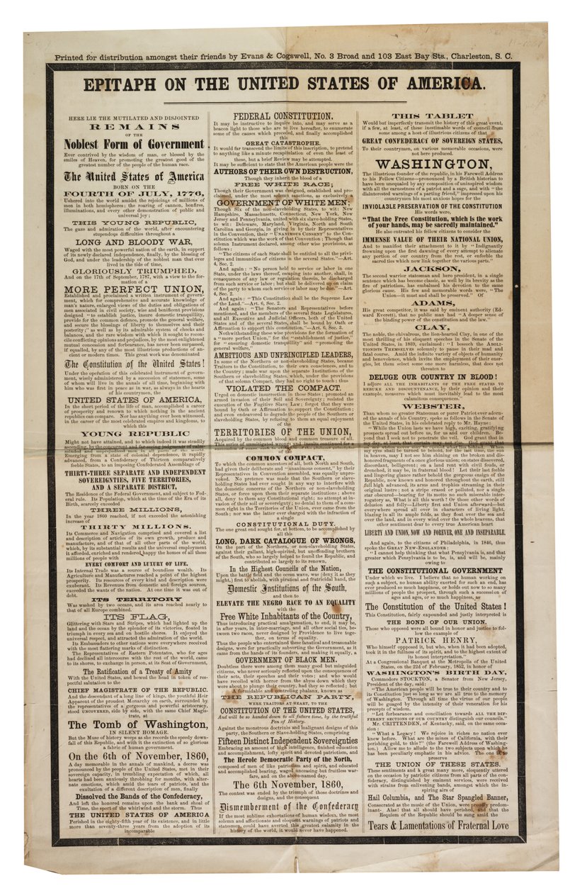 Happikirjoitus Amerikan yhdysvalloista, n. 1861 tekijältä American School