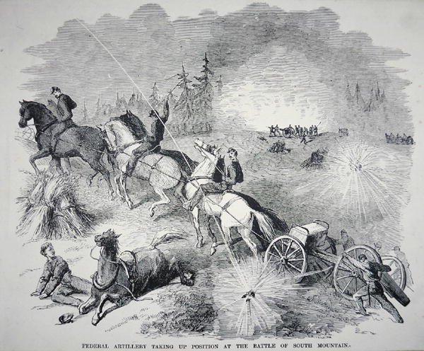 Liittovaltion tykistö ottaa asemansa South Mountainin taistelussa syyskuussa 1862 (kaiverrus) tekijältä American School