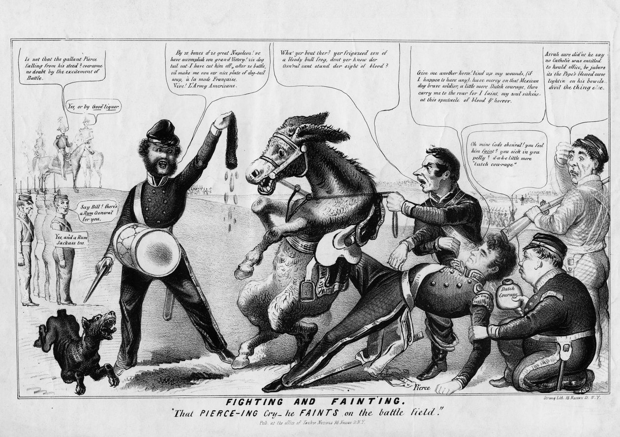 Taistelu ja pyörtyminen: Piercingin itku - hän pyörtyy taistelukentällä, julkaisija Strong Litho, New York, n. 1852 tekijältä American School