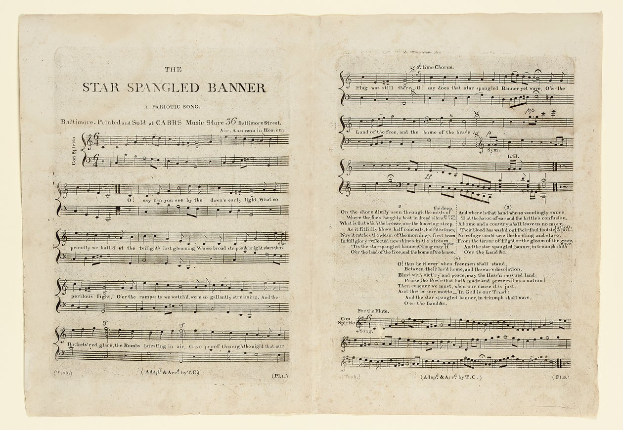 Ensimmäinen painos nuotteista kappaleeseen "The Star Spangled Banner. A Pariotic tekijältä American School