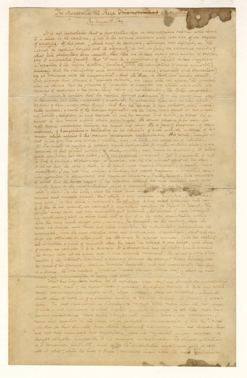 Edgar Allan Poen murhat Rue Morguen ensimmäinen sivu, 1841 tekijältä American School