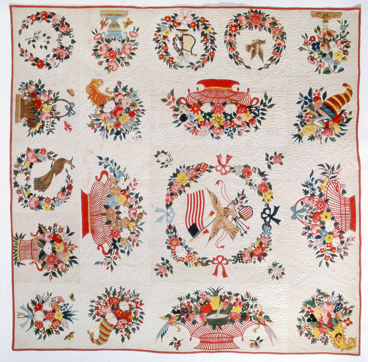 Lippu ja kukka peitto, n. 1860 (puuvilla) tekijältä American School