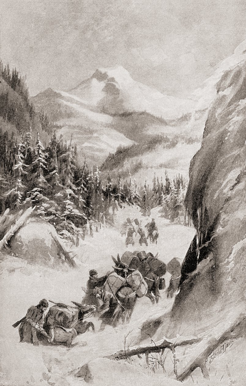Fremont Rocky Mountainsissa, Pohjois-Amerikassa neljännen tutkimusmatkansa aikana vuonna 1848, "The History of Our Country", julkaistu 1905 (litho) tekijältä American School
