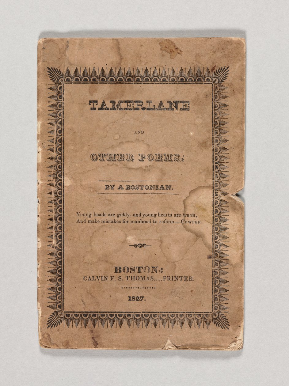 Edgar Allan Poen Tamerlane and Other Poems -teoksen etukansi, julkaistu 1827 (painettu) (katso myös 433401) tekijältä American School