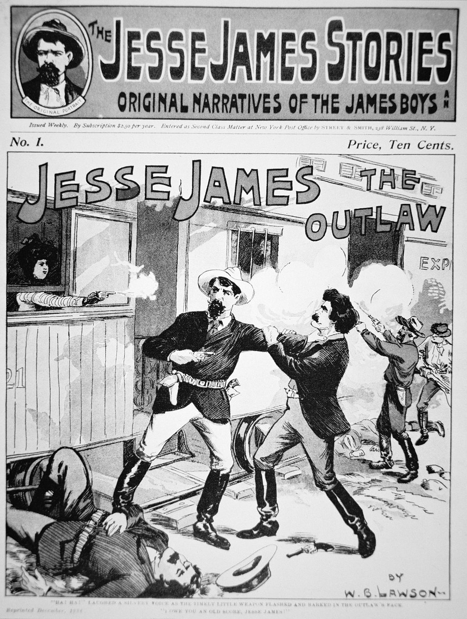 The Jesse James Storiesin etukansi painettu 1898 (litho) tekijältä American School