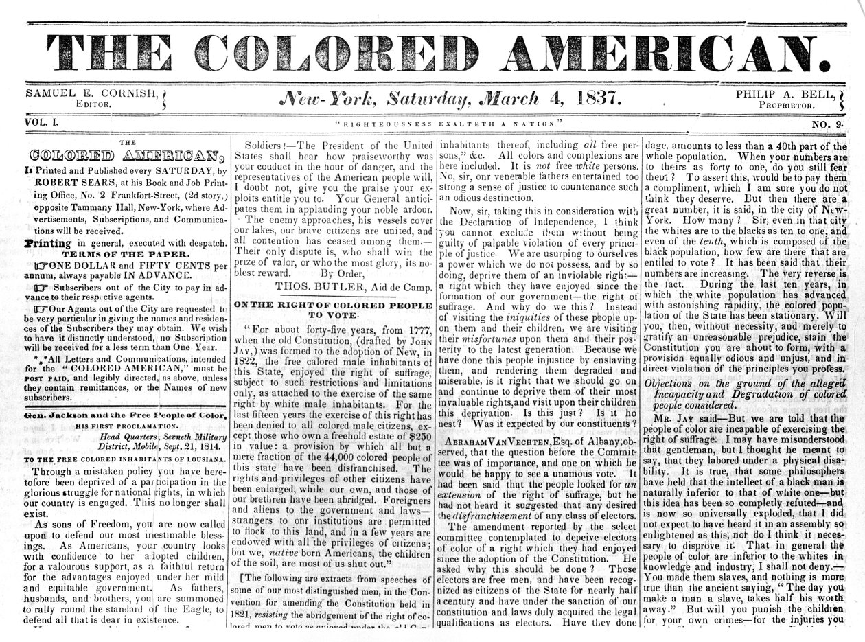 The Colored American etusivu, 4. maaliskuuta 1867 (sanomalehtipaperi) tekijältä American School