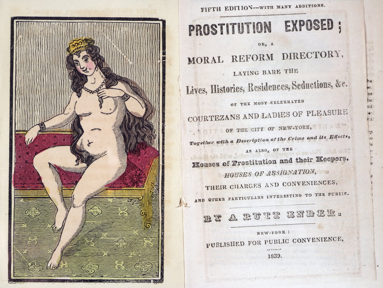 A. Butt Enderin paljastaman prostituution etusivu ja nimilehti, julkaistu New Yorkissa 1839 tekijältä American School