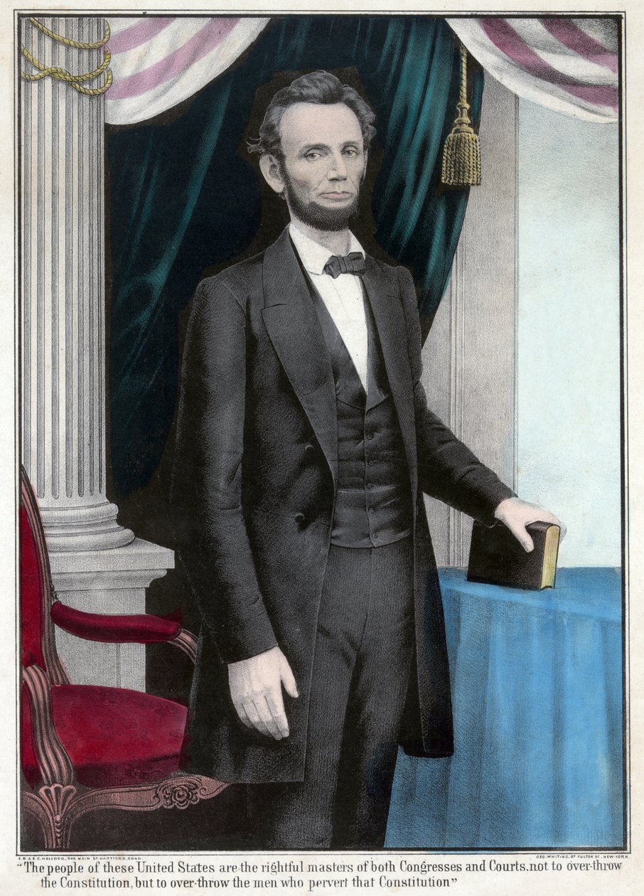 Abraham Lincolnin täyspitkä muotokuva, julk. 1865 (värilitra) tekijältä American School
