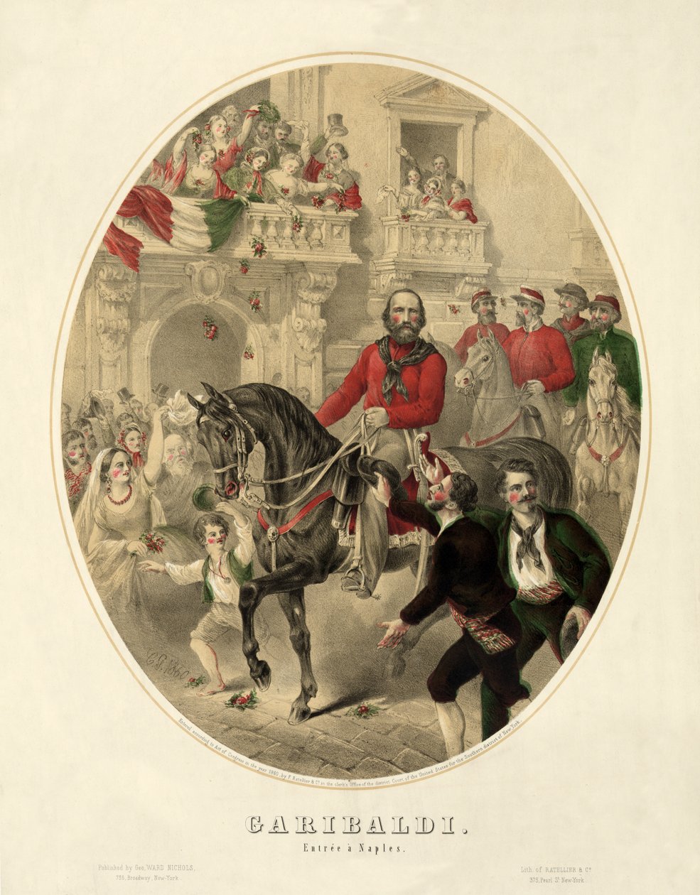 Garibaldi, Napoli, pubi. 1860 (käsinvärinen kaiverrus) tekijältä American School