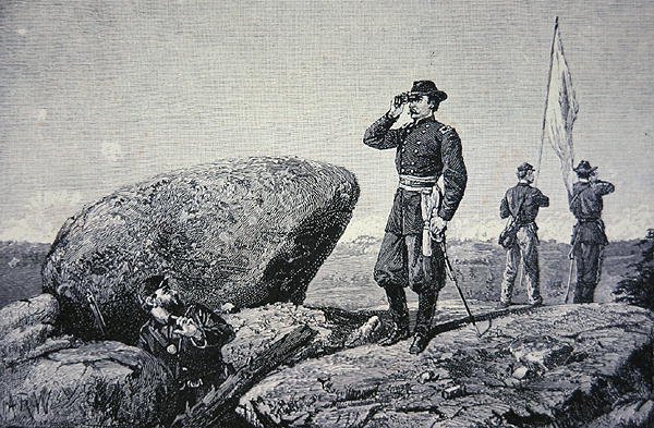 Kenraali G.K. Warren signaaliasemalla Little Round Topilla, Gettysburgin taistelu tekijältä American School