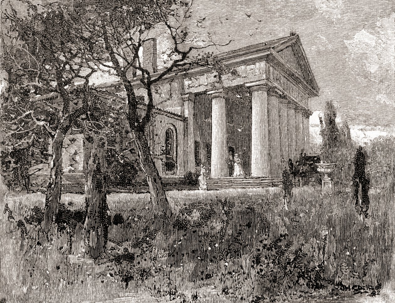 Kenraali Robert E. Leen talo Arlingtonissa, Virginiassa, 1800-luvulla, vuodelta 1884, The Century Illustrated Monthly Magazine (kaiverrus). tekijältä American School