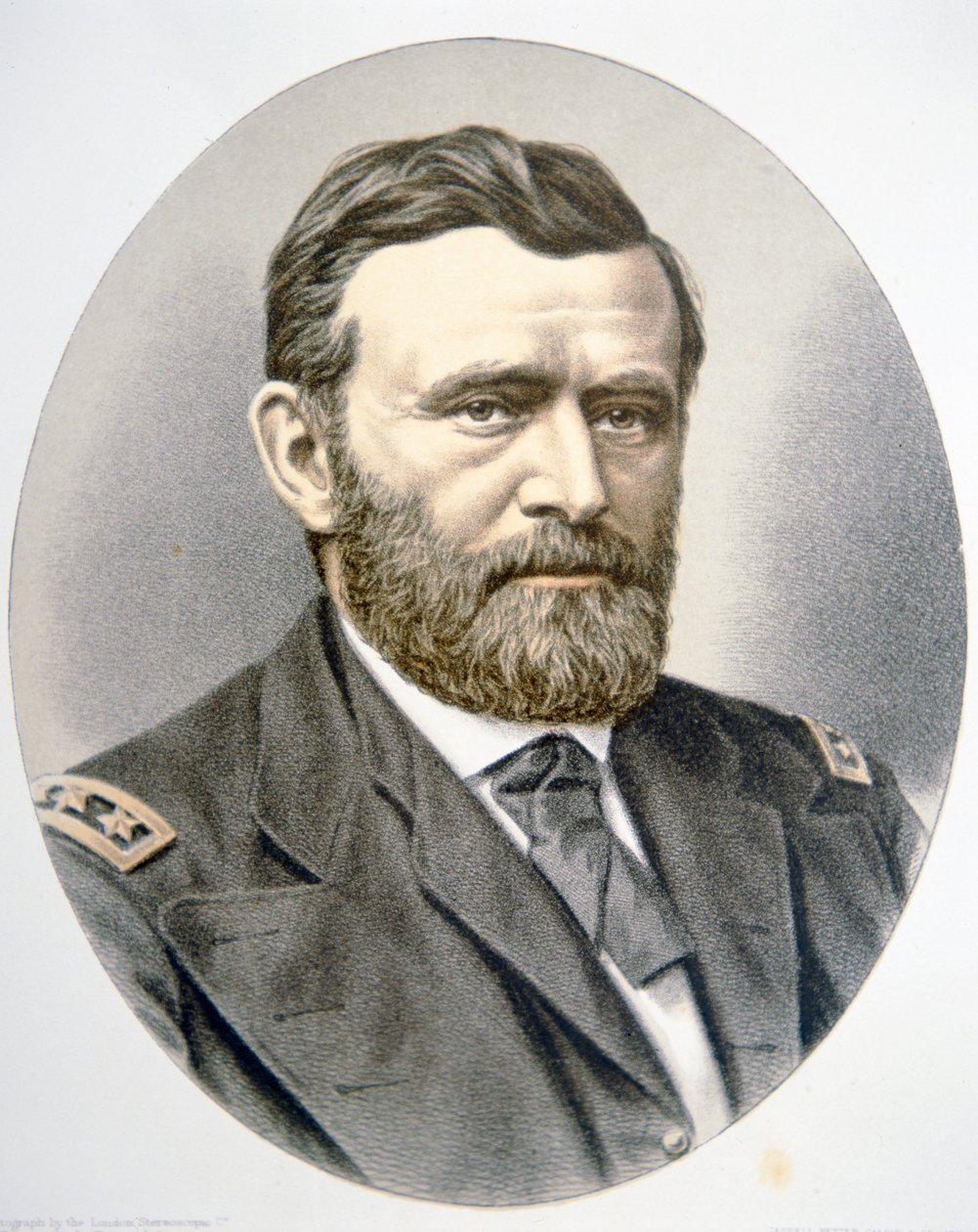 Kenraali Ulysses Simpson Grant (1822-85) (värinen lito) tekijältä American School