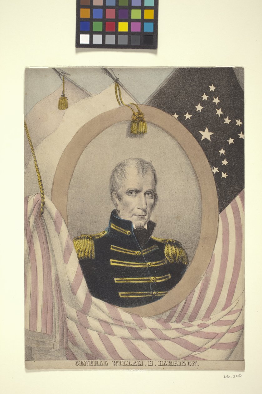 Kenraali Willam [Sic] H. Harrison (käsinvärinen litografia) tekijältä American School